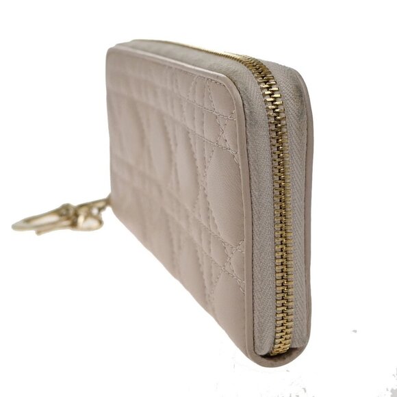 CHRISTIAN DIOR Logo Cannage Zipper Around Long Wallet Leather Pink GHW 80KB338 - Picture 3 of 15